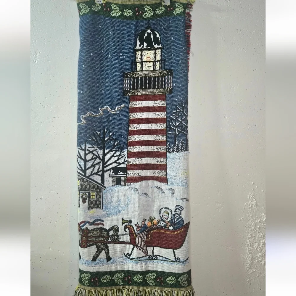 Holiday Tapestry Blanket with Lighthouse Design